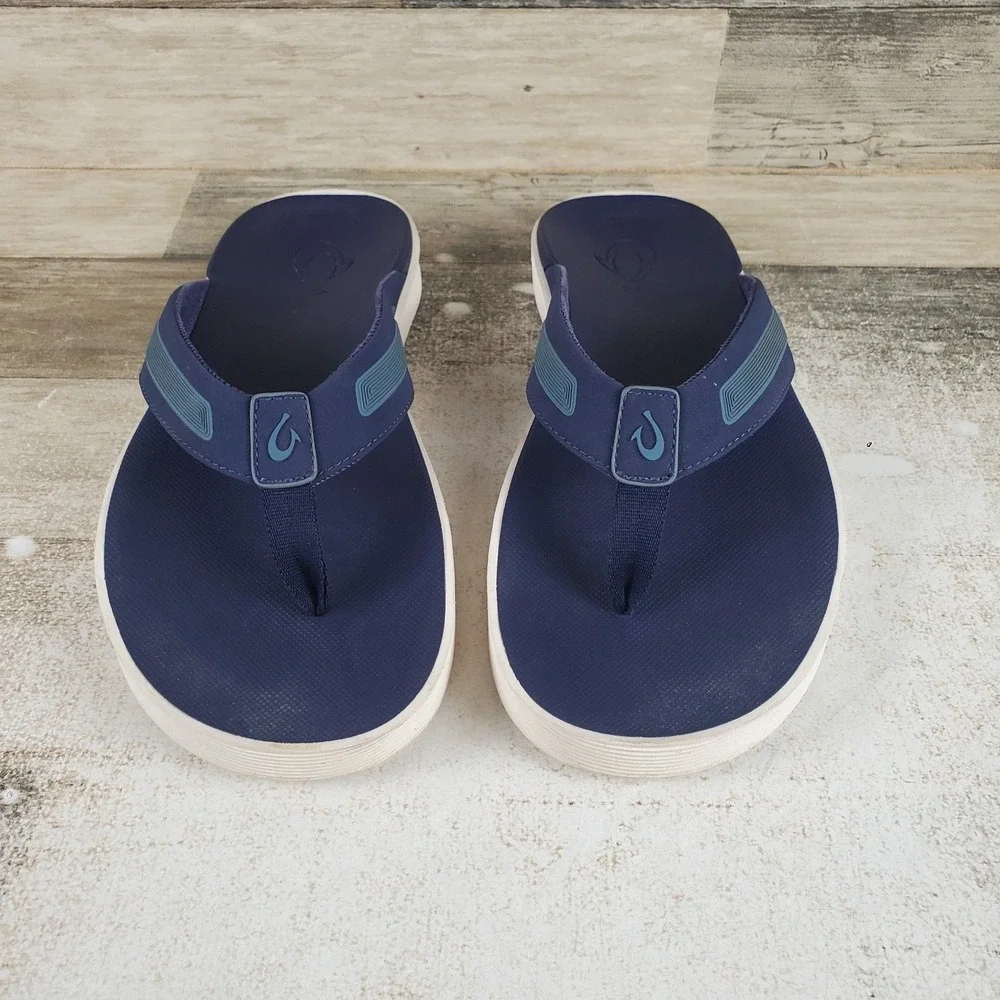 Olukai Leeward Mens Everyday Beach Sandals Sz 9 Comfort Navy Flip Flop Slides